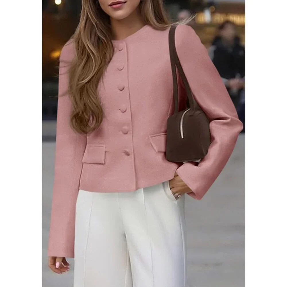 Women's Pink Blazers Business Casual Outfits Fall Fashion Long Sleeve Jacket